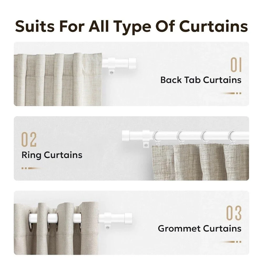 Curtain Rods for Windows 32 to 86 Inch, White Curtain Rod Adjustable Heavy Duty